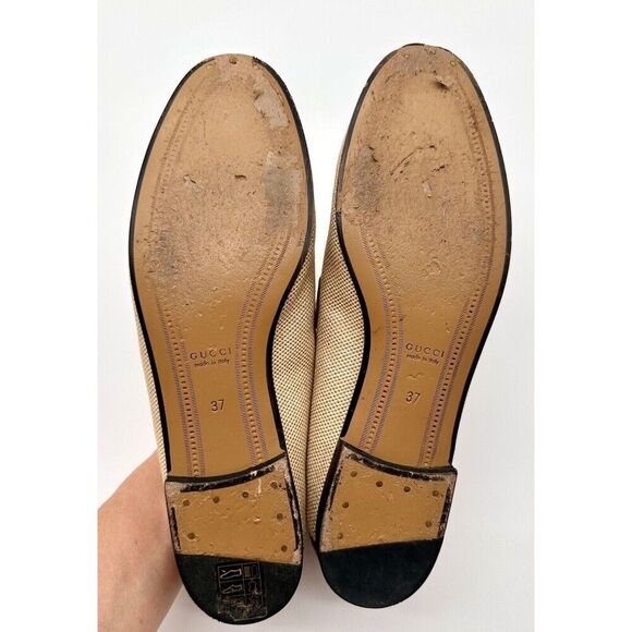 Gucci Brixton Beige Canvas Horsebit Buckle Loafers Web Stripe Flats EU 37 US 7 - Picture 8 of 12